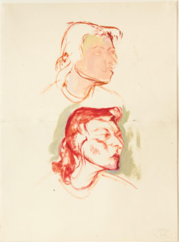 Zwei Frauenköpfe übereinander, 3/4 Profil nach rechts, Skizze