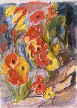 Ein Strauß mit roten und gelben Blüten
