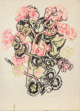 Studienblatt mit Hortensienblüten