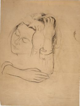 Portraitstudie einer jungen Frau, Kopf auf die linke Hand gestützt