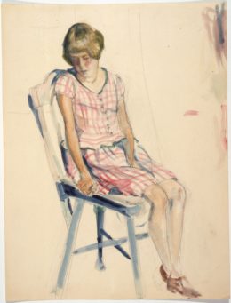 Tochter Ruth auf einem Stuhl sitzend