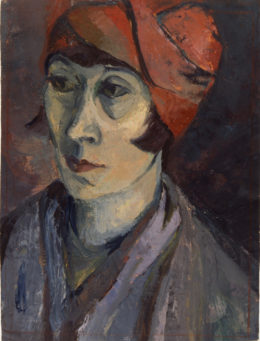 Frau mit rotem Turbanhut