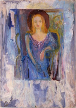 Mädchen mit Hut und blauem Kleid