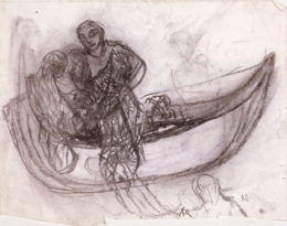 Fischersfrau im Boot mit Netz