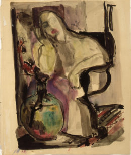 Sitzende Frau mit einer Glasvase