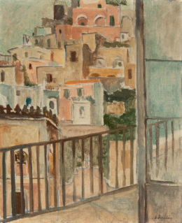 Blick durch ein Fenster auf Positano