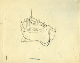 Ein Ruderboot, aufgebockt