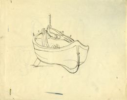 Ein Ruderboot, aufgebockt