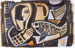 Frau mit Fisch und Krug