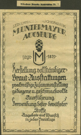 Werbung für Firma M. Untermayer in Münchner Neueste Nachrichten Nr. 1