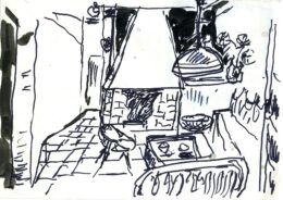 Blick in ein Zimmer mit Kamin