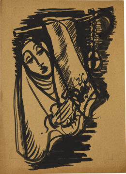 Nonne mit hängendem Tuch und Kreuz